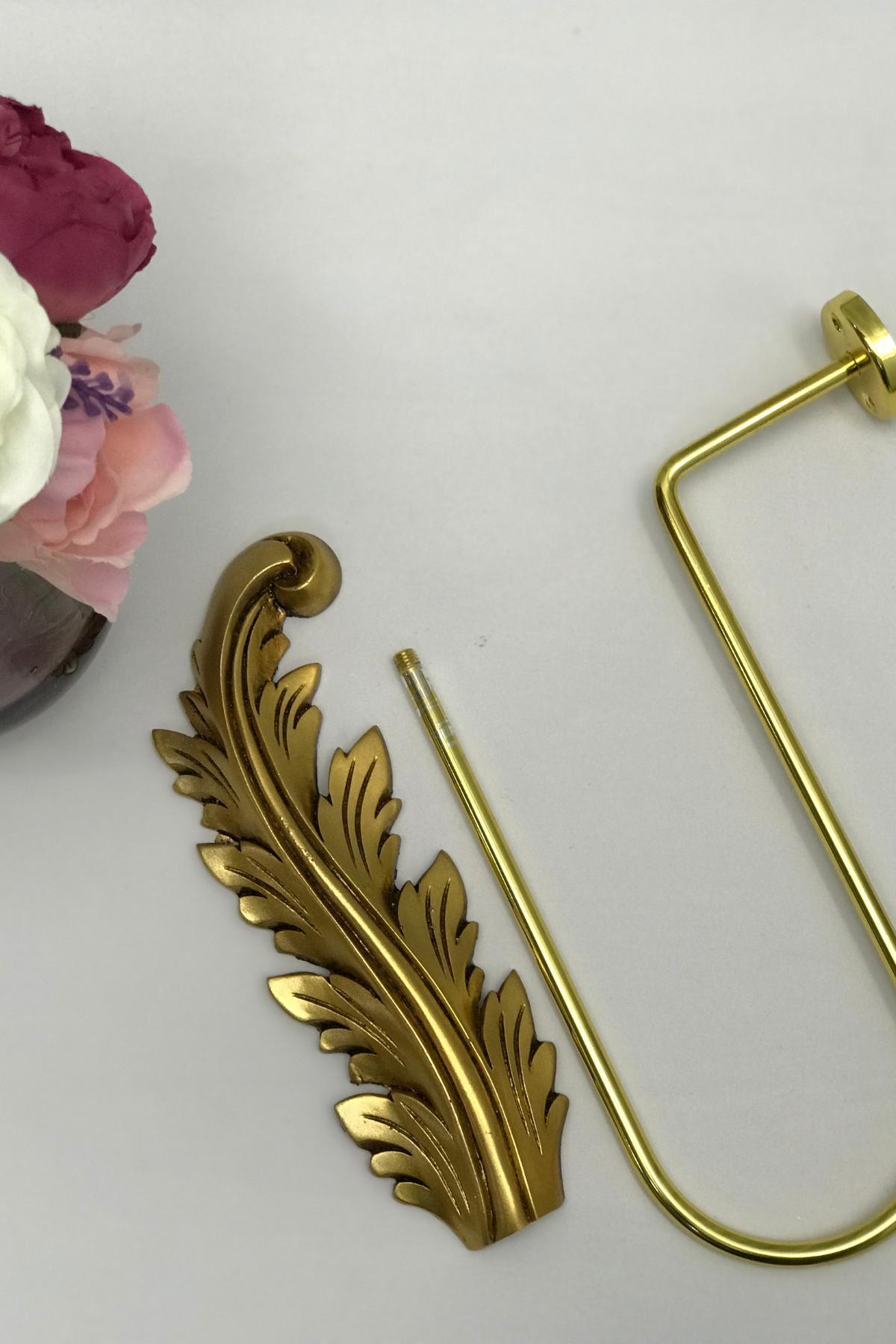 Yaprak Figürlü Fon Perde Pensi Bağlama Aparatı Antik Gold