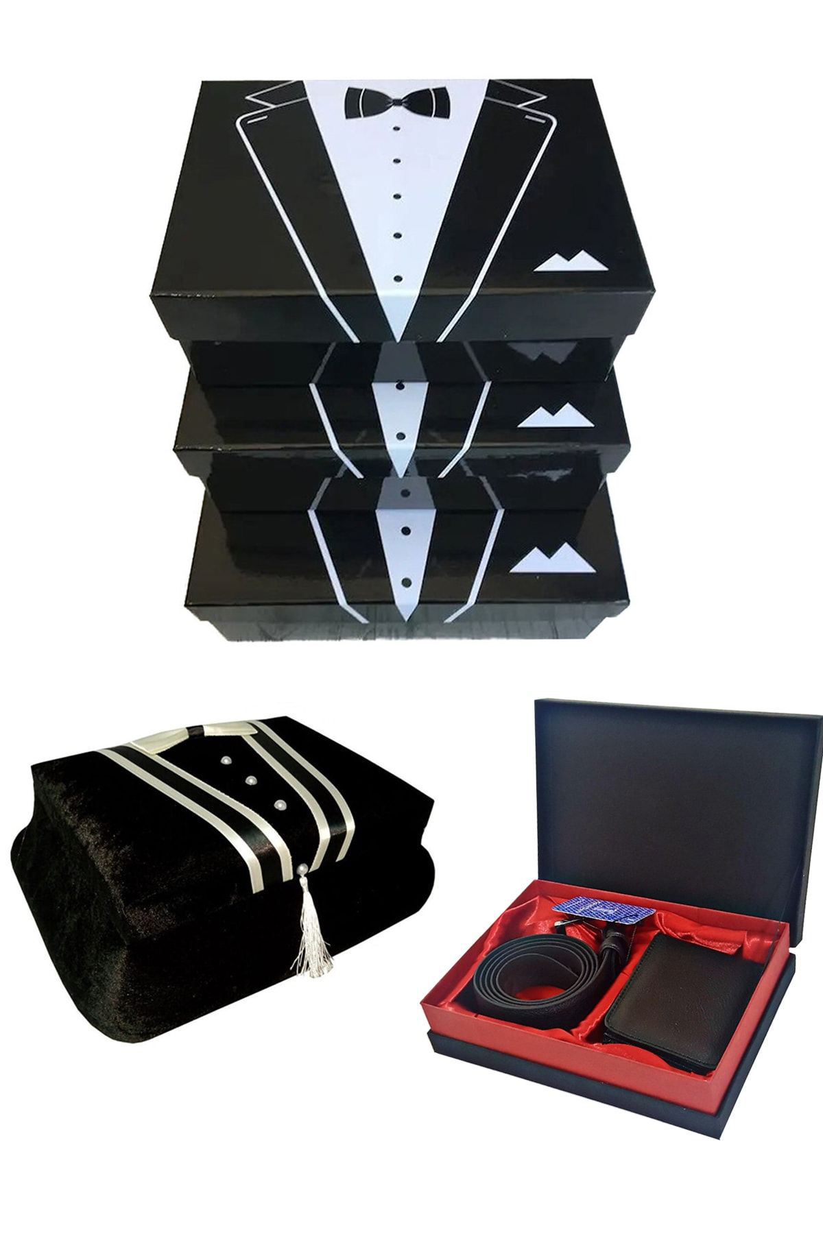 3lü Damat Kutusu & Damat Sandığı Ve Kemer Cüzdan Bohça Seti