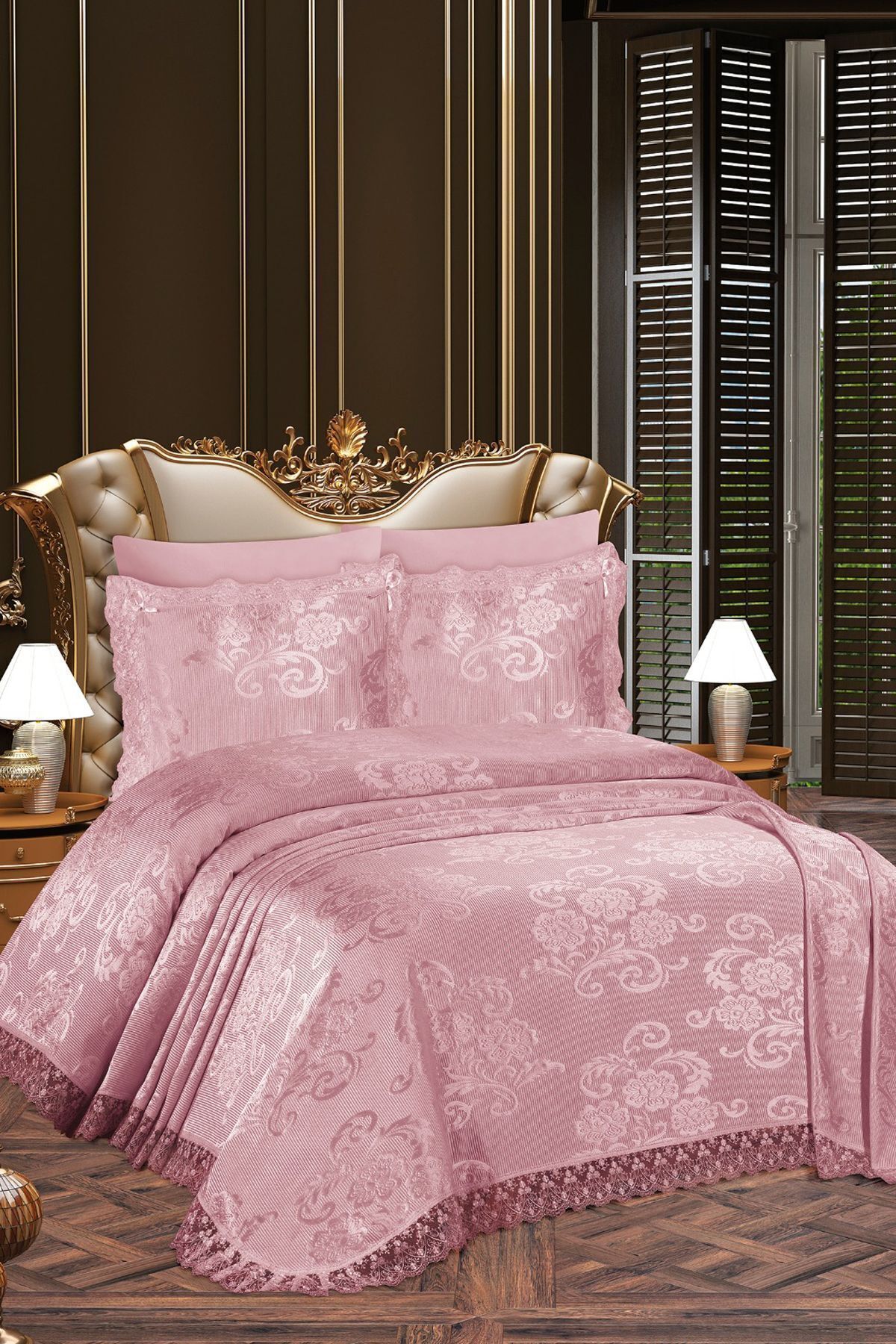 Çift Kişilik Pike Takımı - Pudra Bedspread