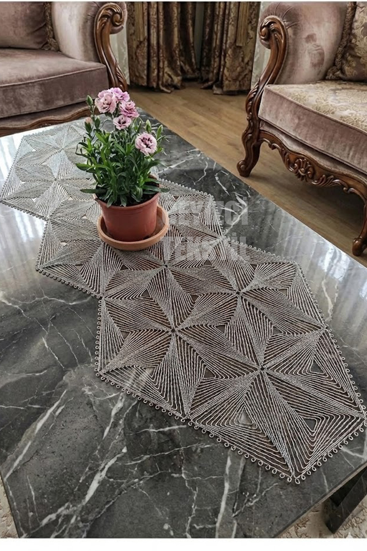 Fransız Dantel Detaylı Tek Runner, Masa Üzerine Runner, Masa Örtüsü Runneri