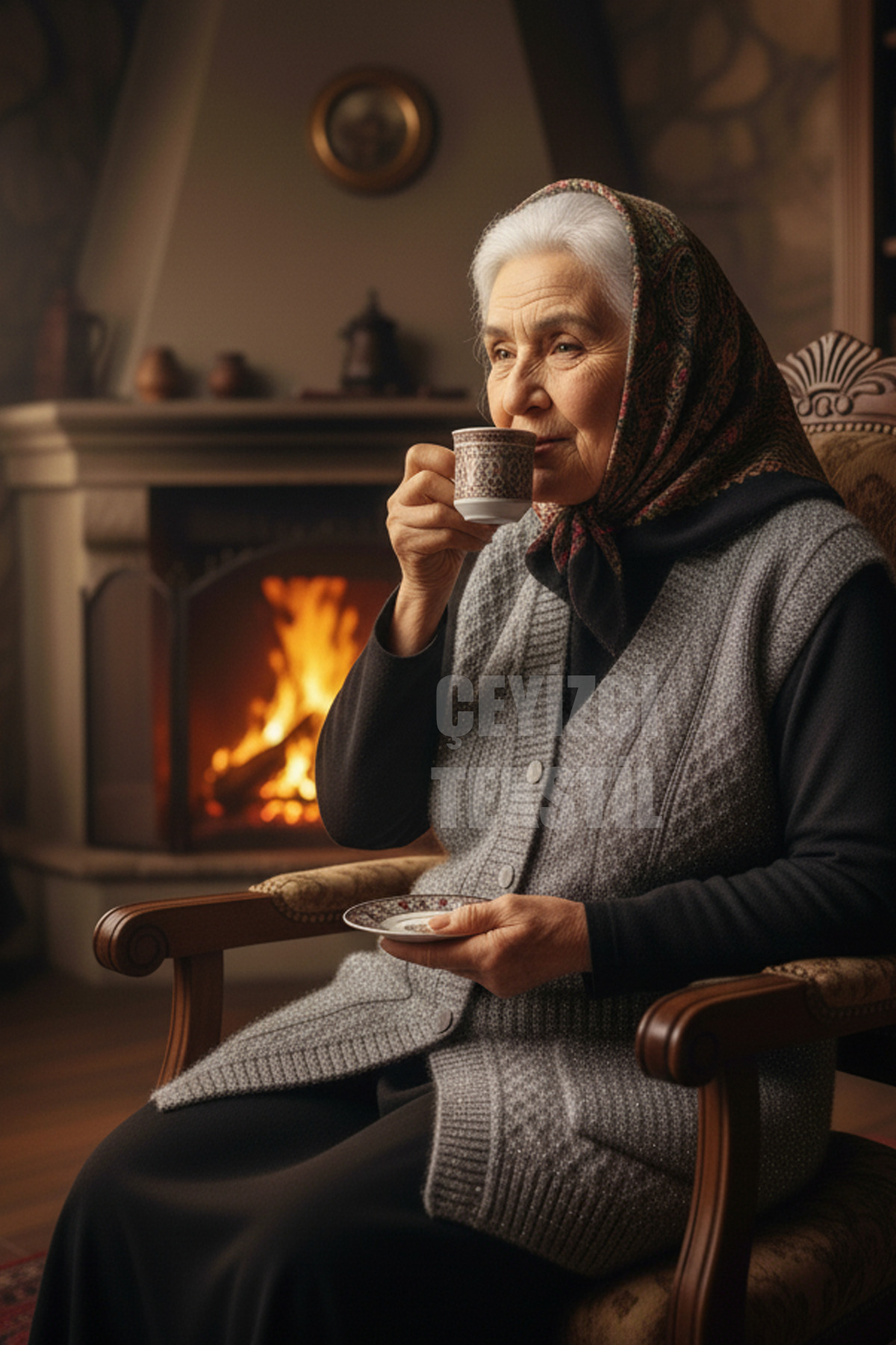 Yelek Düğmeli Çeyizlik Yelek - SİMLİ Anne Yeleği - Gri