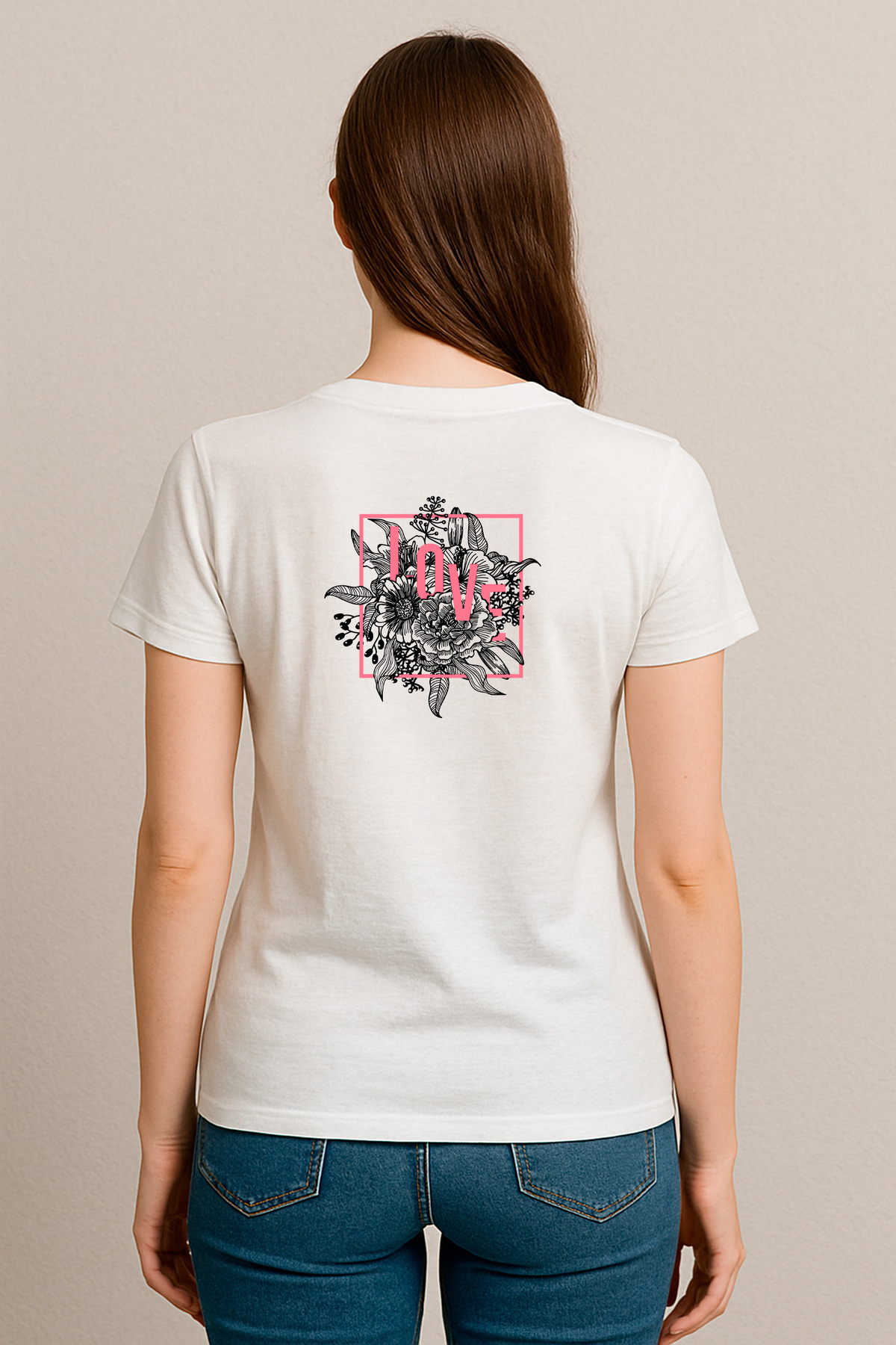 Kadın Relaxed Fit Tişört Love Çiçek Desenli – HUBERY