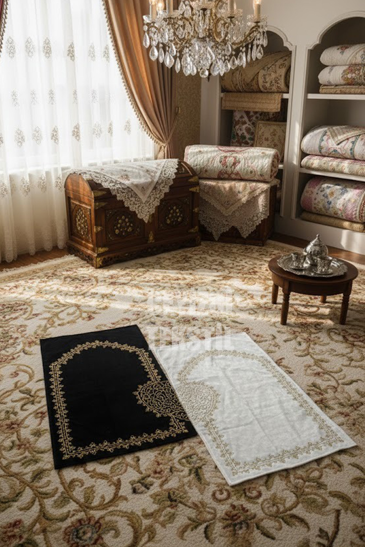 Kalpli Eşli Çift / Gelin Damat Bohçası Çeyizlik Seccade 2li Seccade