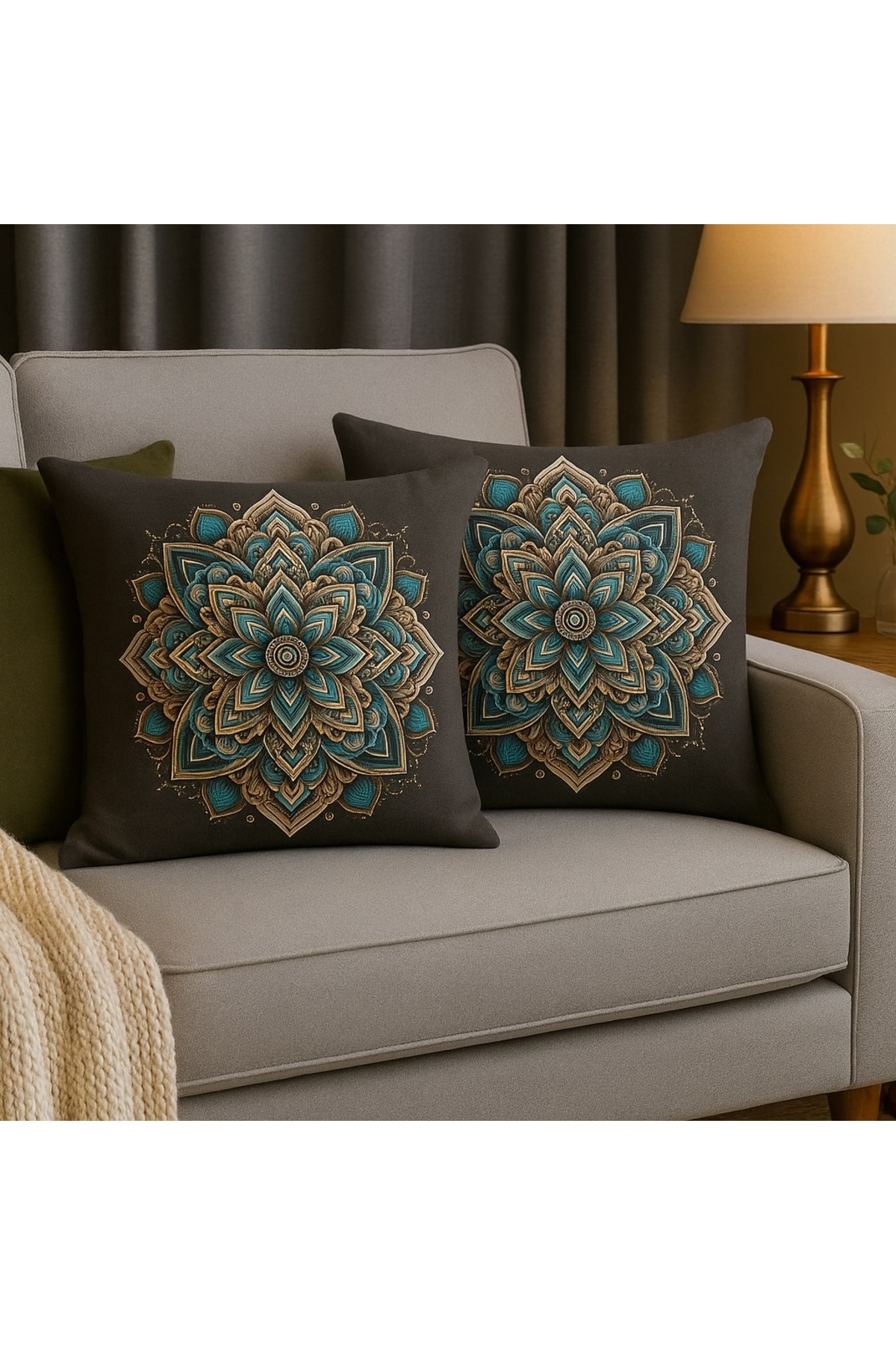 Digital Baskılı Mandala Desenli Dekoratif Kırlent kılıfı