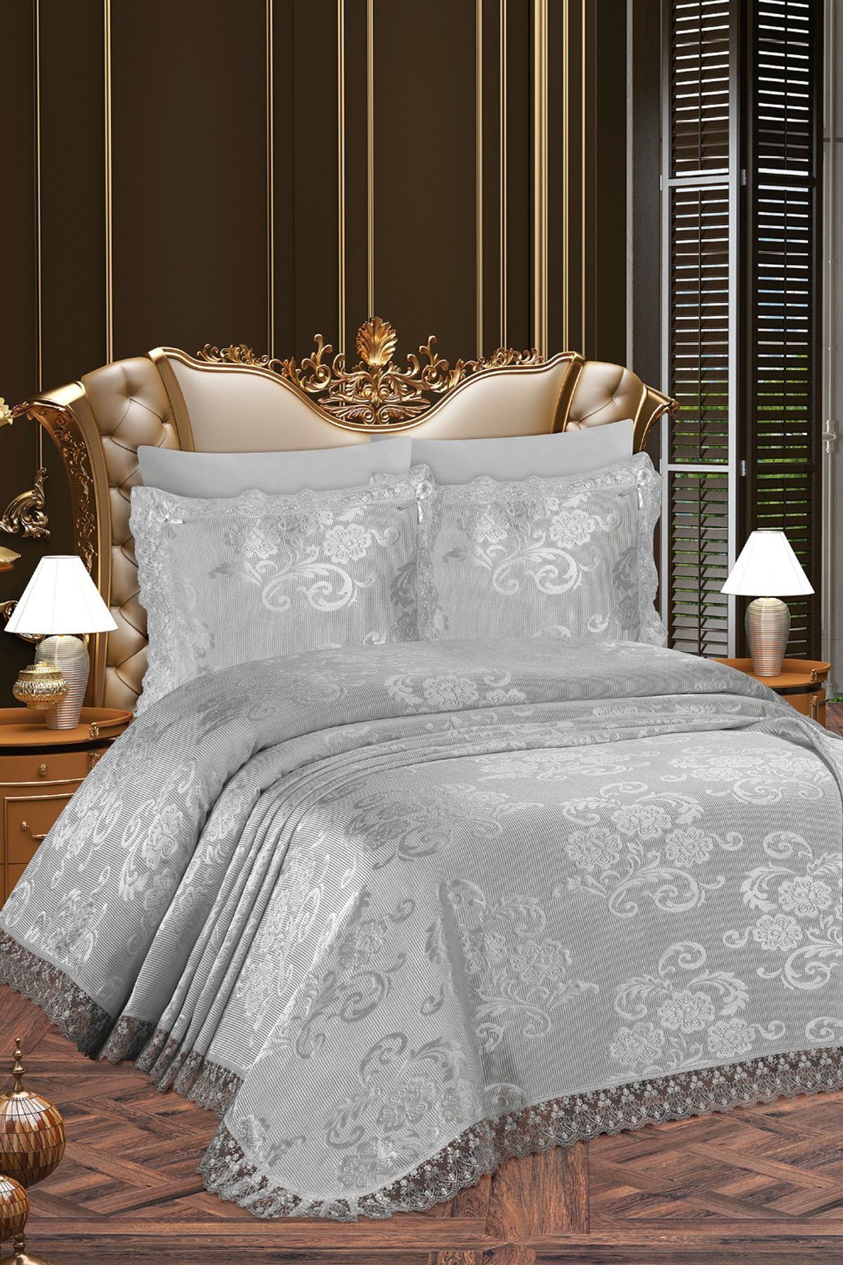 Çift Kişilik Pike Takımı - Gri Bedspread