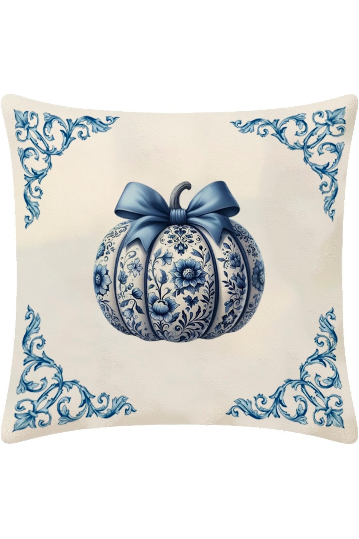 Bal Kabağı Desenli Dijital Baskılı Kırlent Kılıfı 43x43 cm