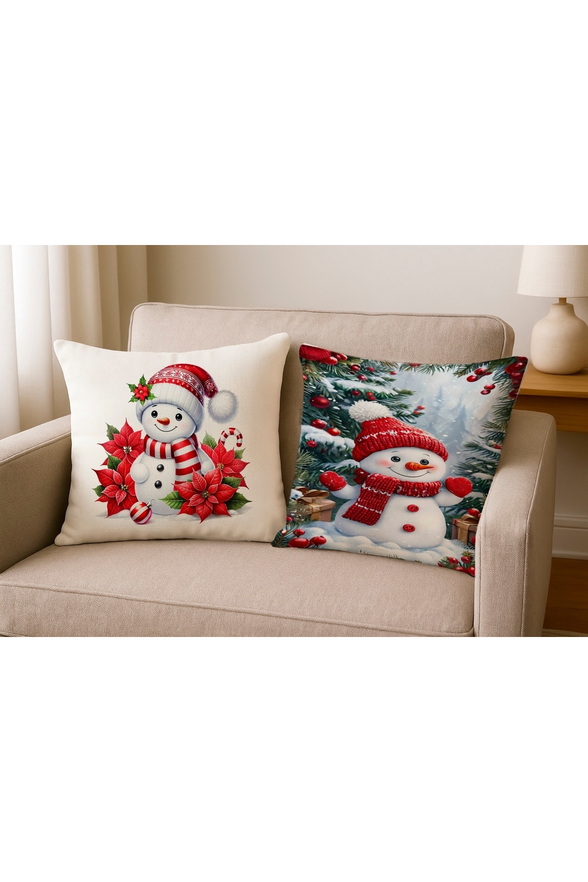 Digital Baskılı Christmas Desenli Dekoratif Kırlent Kılıfı 2' li Set