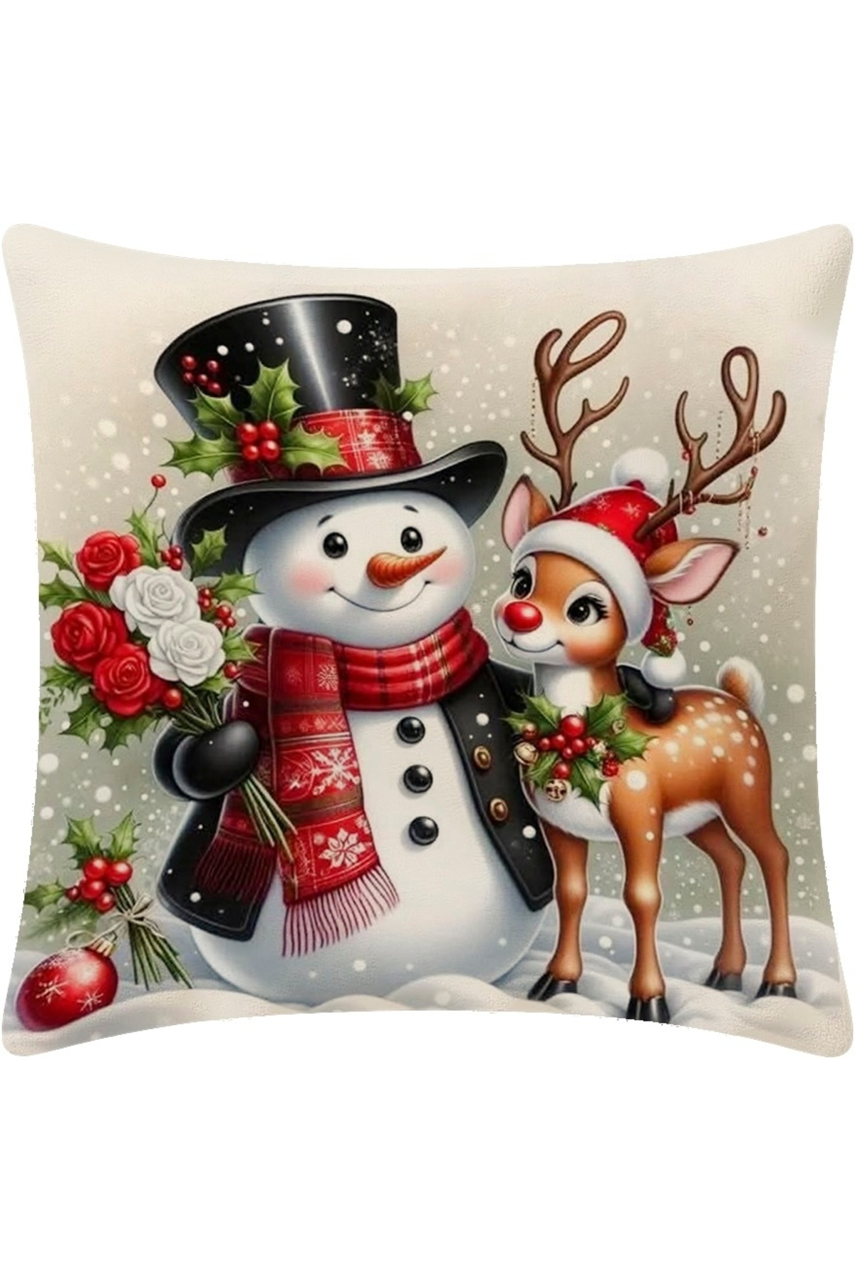 Digital Baskılı Christmas Desenli Dekoratif Kırlent Kılıfı