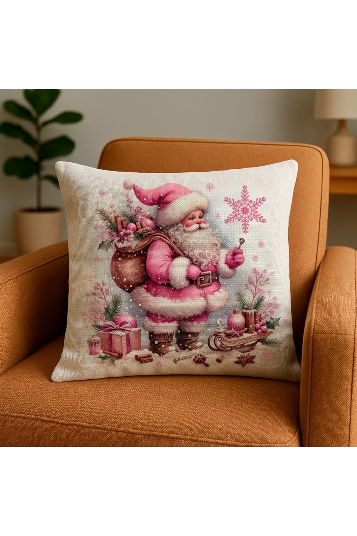 Digital Baskılı Noel Desenli Dekoratif Kırlent Kılıfı 43x43 cm