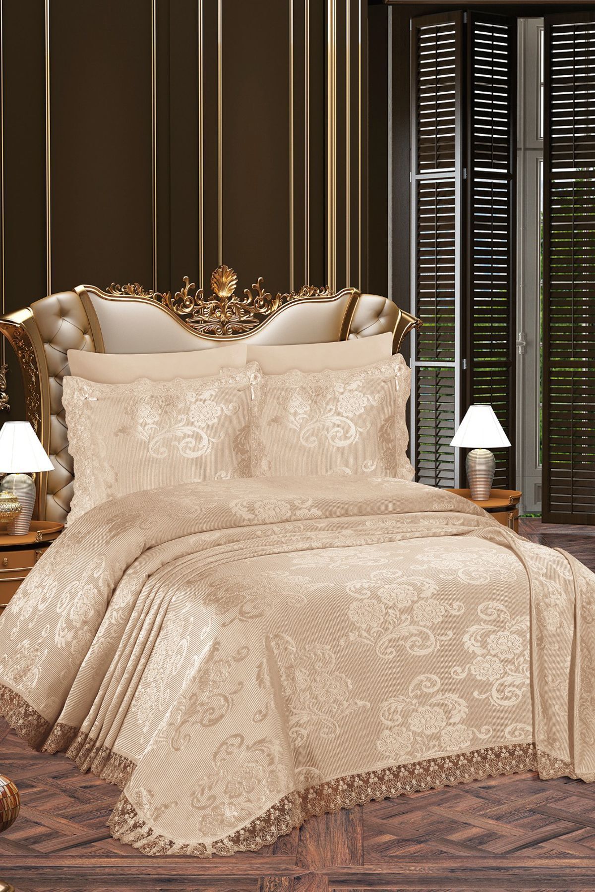 Çift Kişilik Pike Takımı - Kahve Bedspread