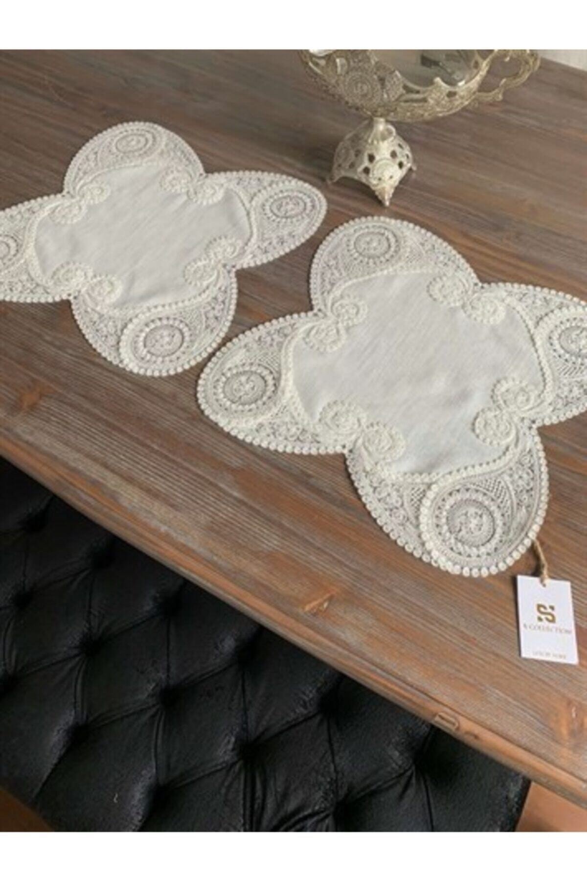 5parça Dantelli Keten Salon Takımı Krem