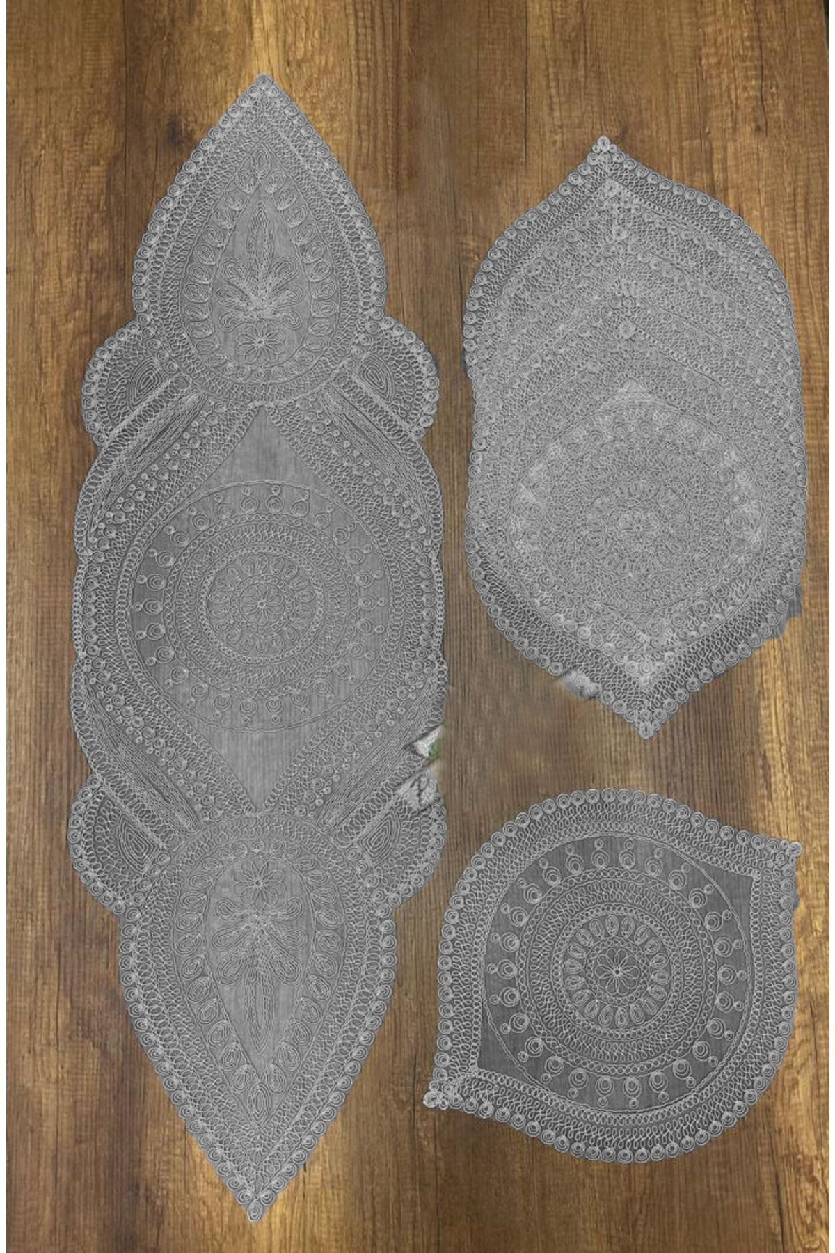 Supla Runner Seti Sunumluk Kordone Nakışlı Modern Amerikan Servis Takımı 6 Kişilik Set