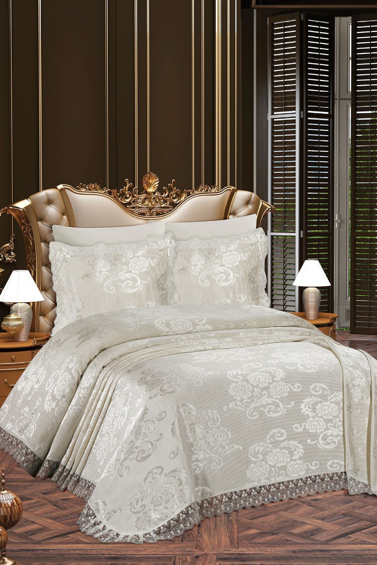 Çift Kişilik Pike Takımı - Krem Bedspread