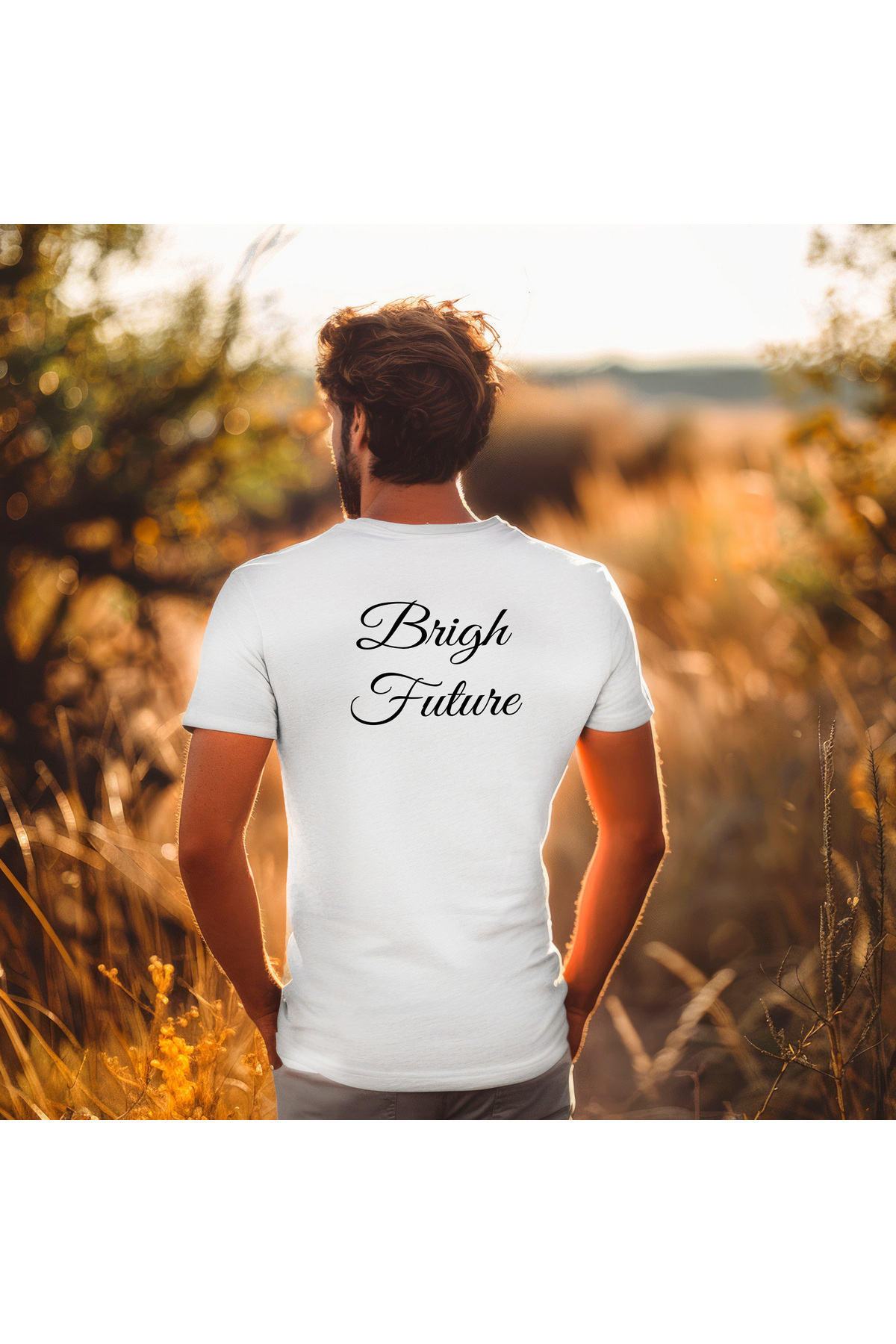 ERKEK SIRT BASKILI TİŞÖRT - BRIGHT FUTURE YAZILI, RELAXED FIT / HUBERY