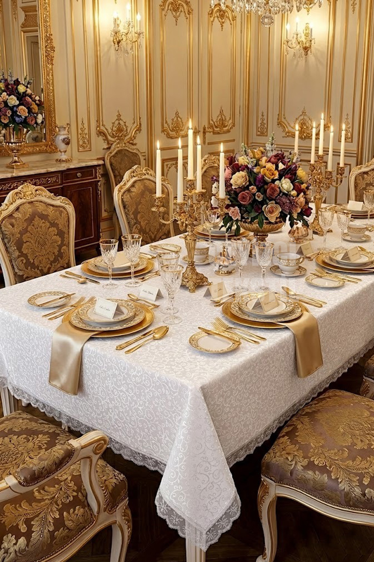 Fransız Güpürlü Masa Örtüsü Krem Tablecloth