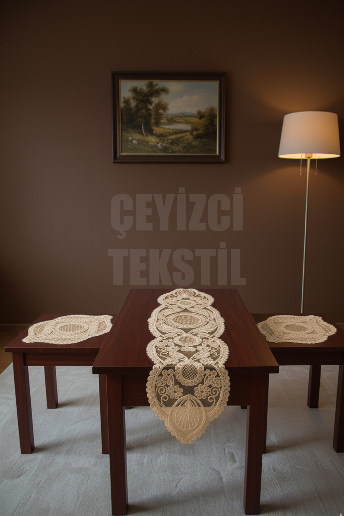 Salon Takımı, Yatak Odası 3 Parça Sehpa Örtüsü, Masa Örtüsü 3 Parça Oda Takımı