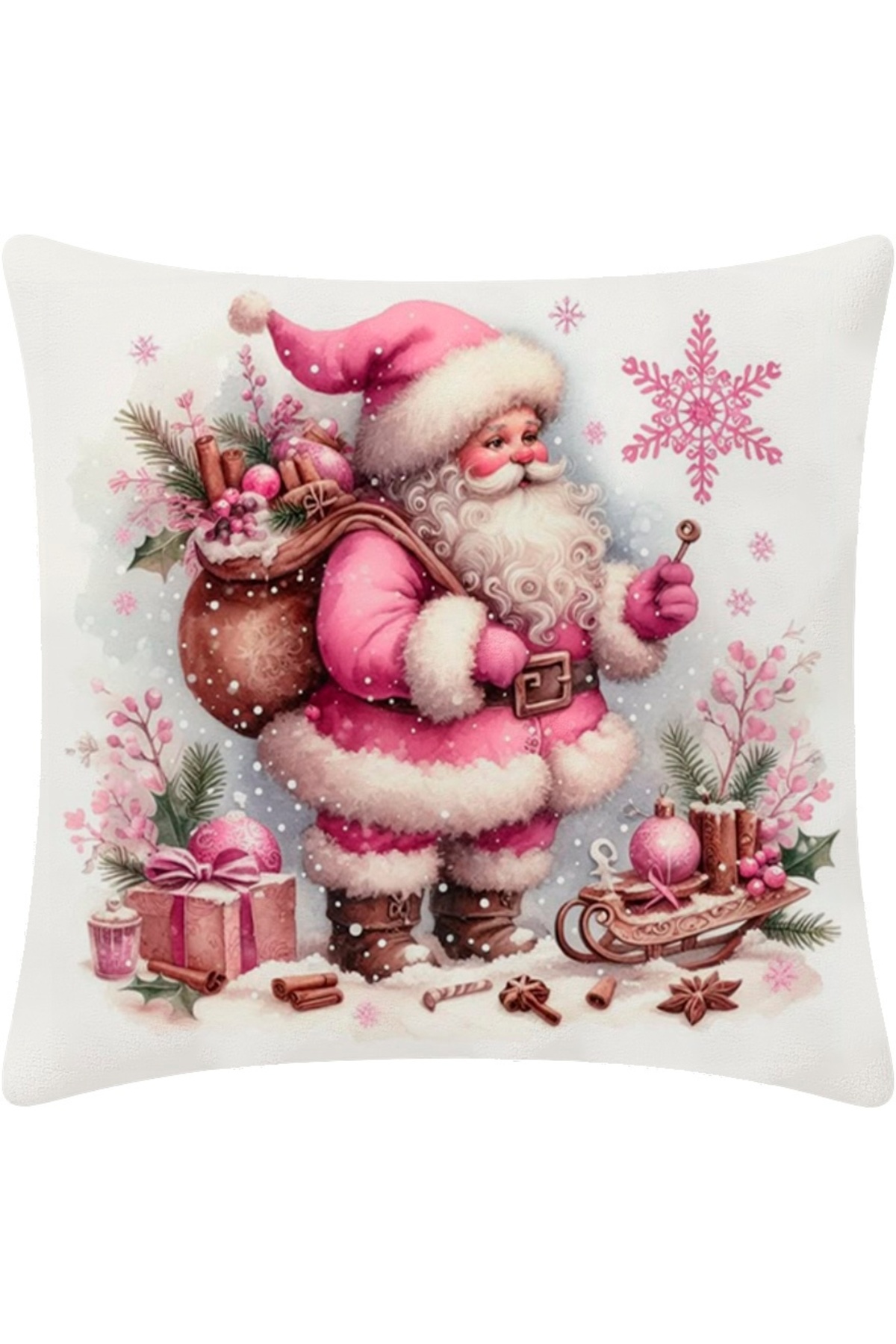 Digital Baskılı Noel Desenli Dekoratif Kırlent Kılıfı 43x43 cm
