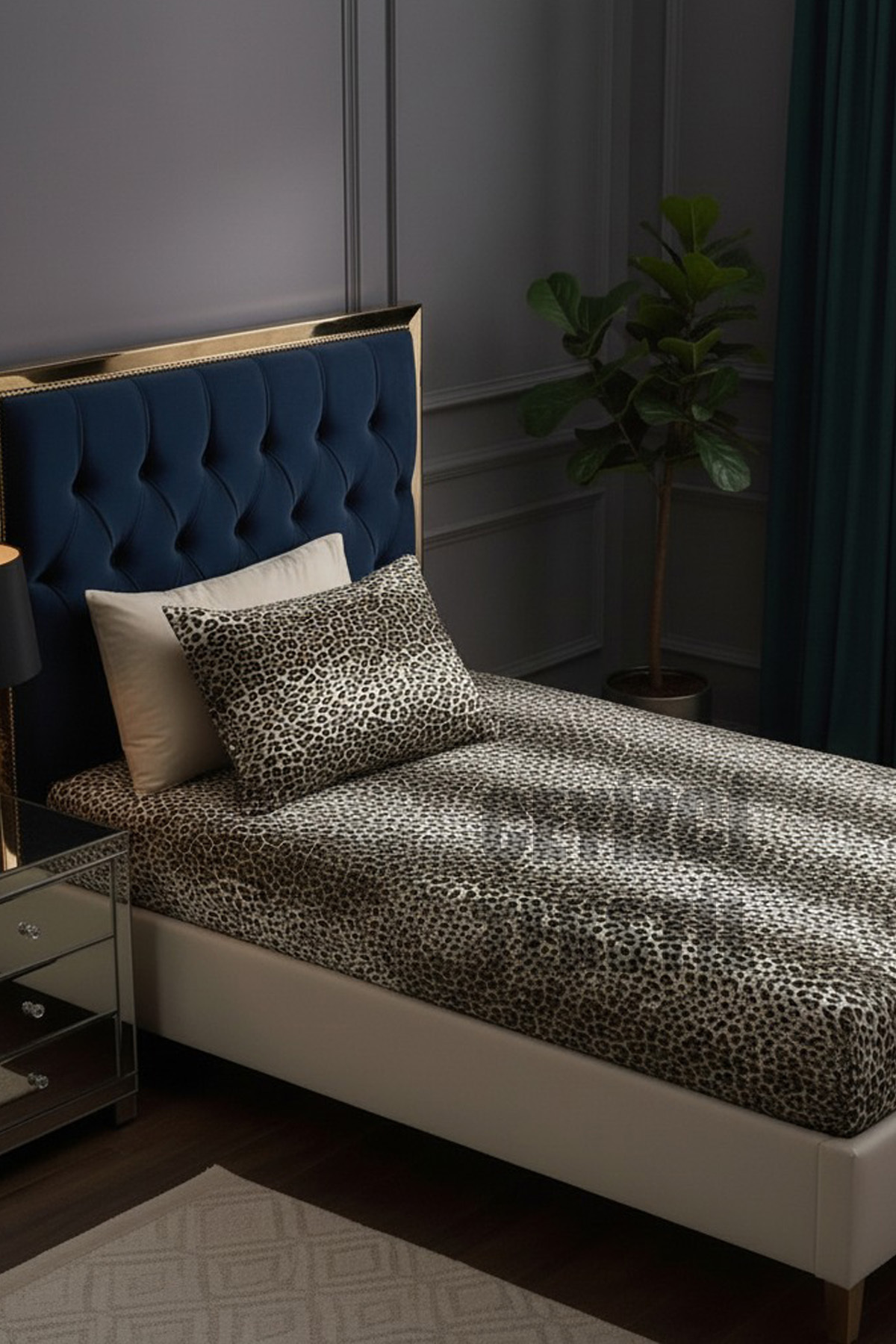 Tek Kişilik Lastikli Çarşaf Seti + 1 Adet Yastık Kılıfı 100x200cm Leopar Desen