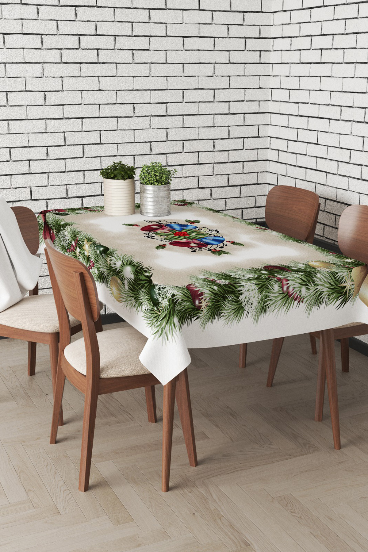 Yılbaşı Desenli Masa Örtüsü, Noel Masa Örtüsü, Dijital Christmas Noel Masa Örtüsü 120x160cm