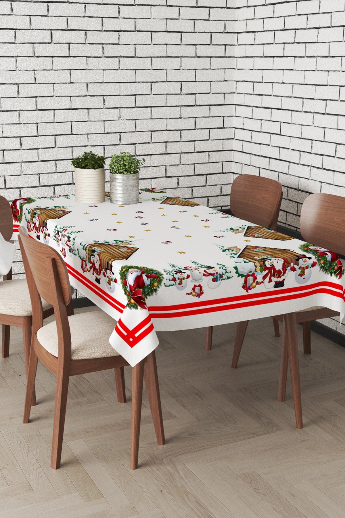 Yılbaşı Desenli Masa Örtüsü, Noel Masa Örtüsü, Dijital Özel Tasarım Christmas Noel Masa Örtüsü