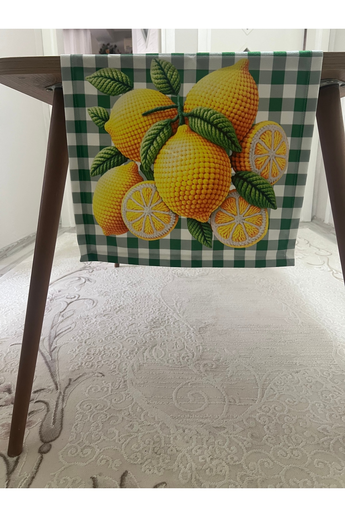 Digital Baskılı Pitikare Limon Desenli Dekoratif Masa Runner