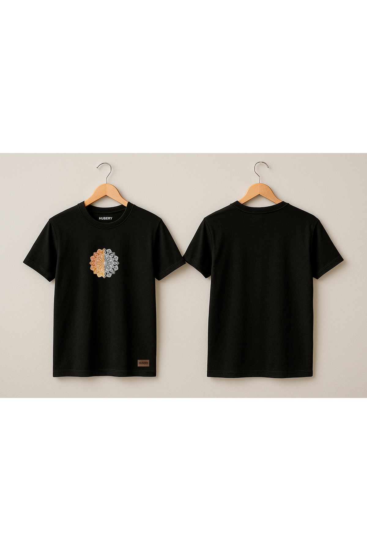 Kadın Siyah Tişört Mandala Çiçek Desenli Relaxed Fit – HUBERY