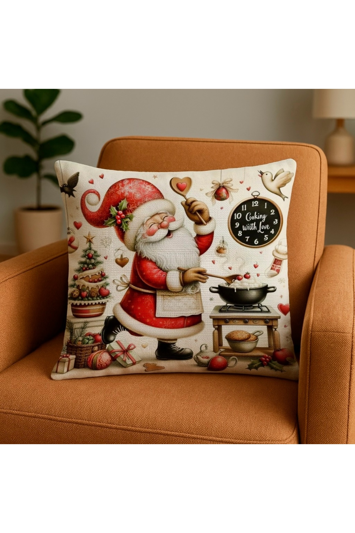 Digital Baskılı Noel Desenli Dekoratif Kırlent Kılıfı 1 Adet 43x43 cm