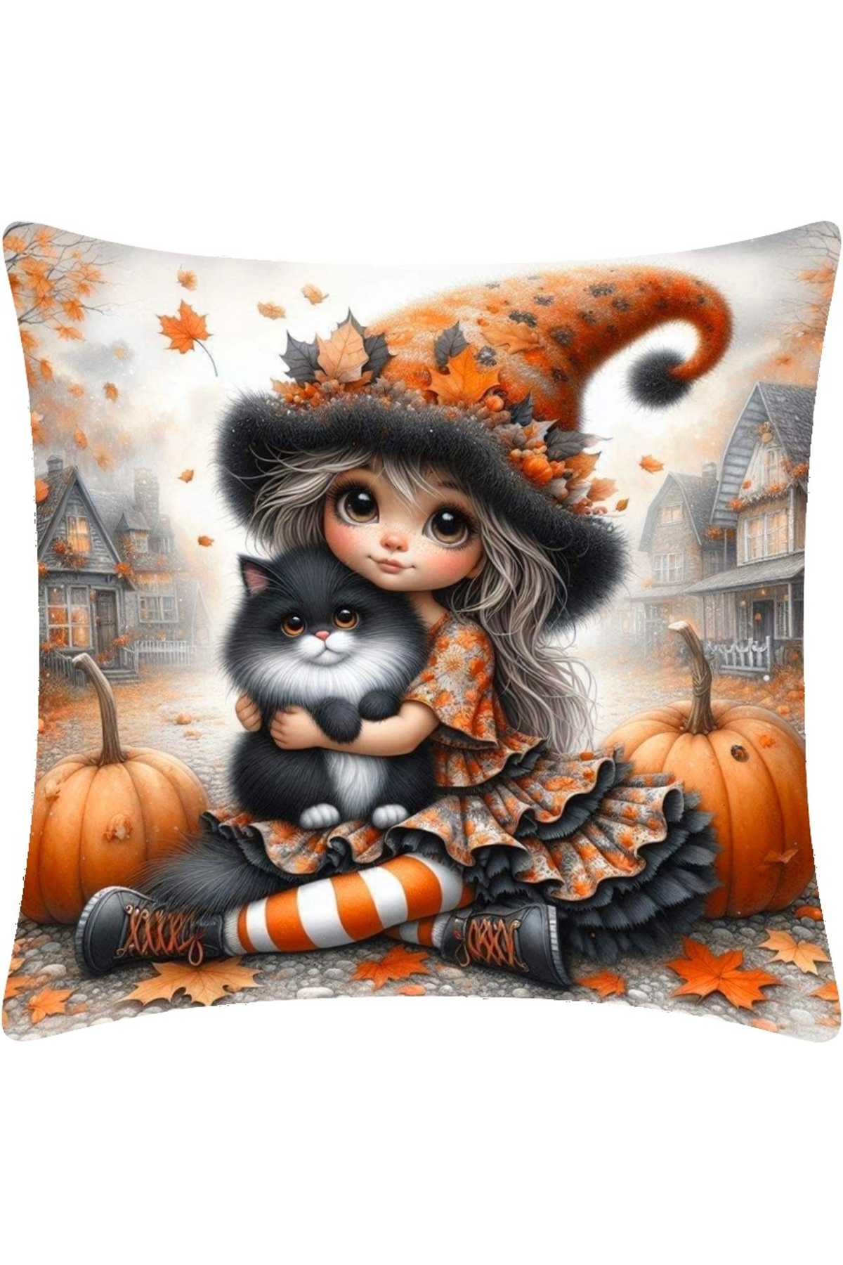 Digital Baskılı Hallowen Kız Temalı Dekoratif Kırlent Kılıfı