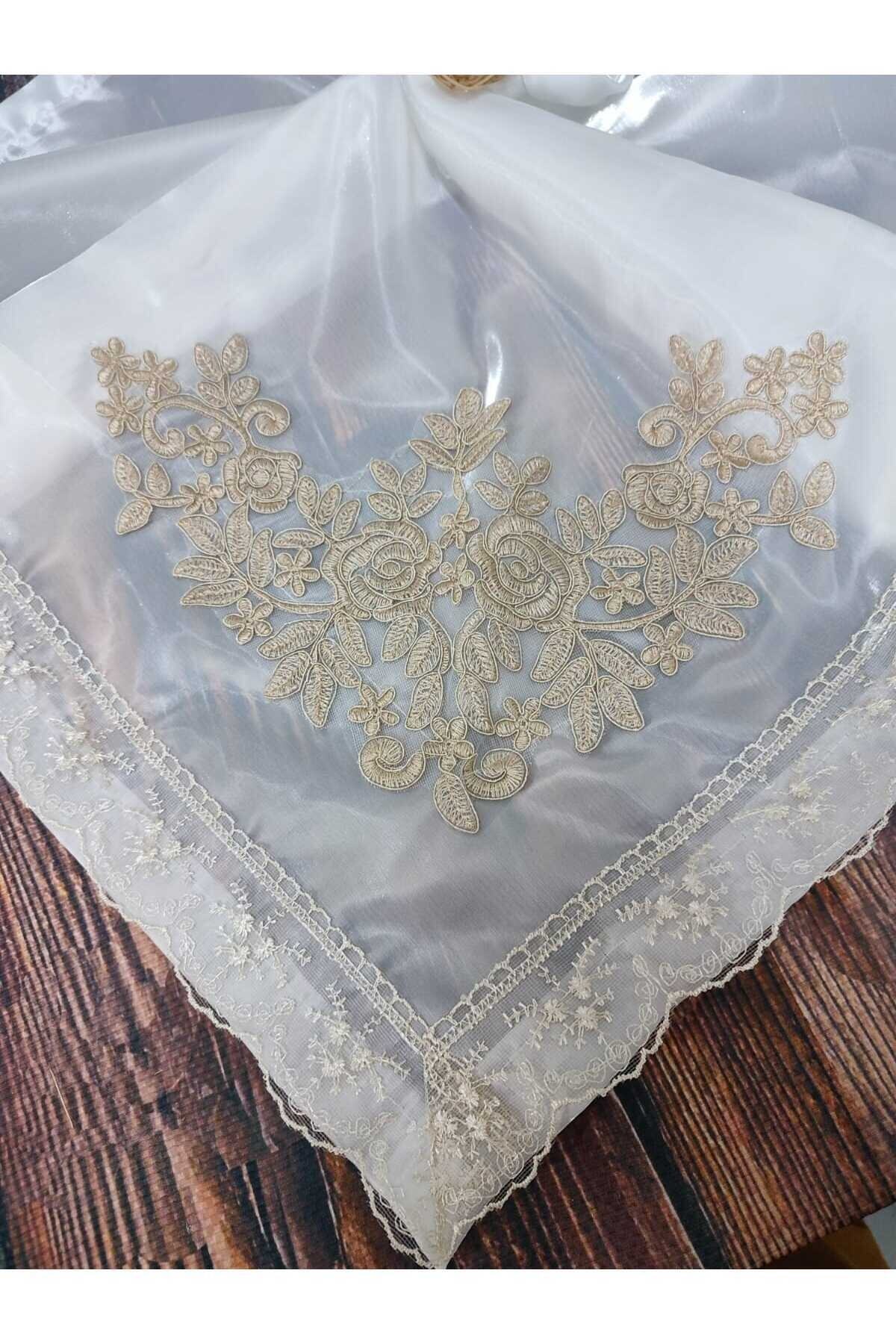 Fransız Güpürlü Işlemeli, Çeyizlik Saten Lüks Bohça, Nişan Bohçası