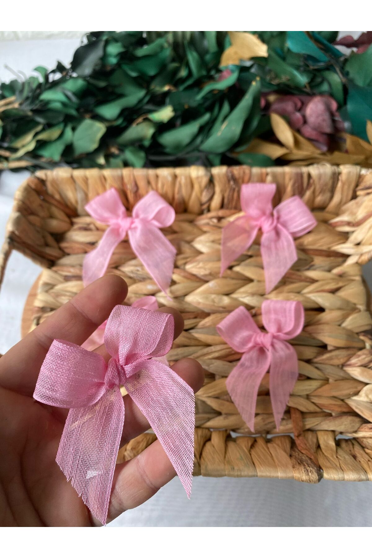 Pembe Sade Keten Kurdele Hazır Fiyonk -25 Adet