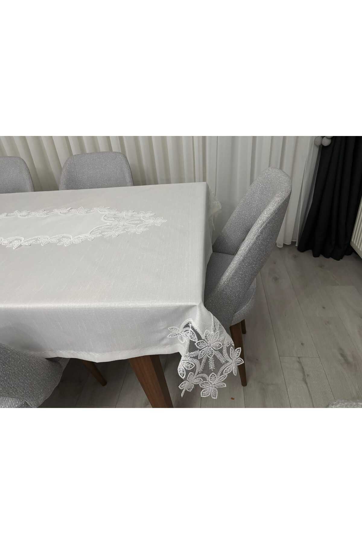 Masa Örtüsü Yemek Takımı 12 Kişilik 26 Parça Fransız Dantelli – Ekru