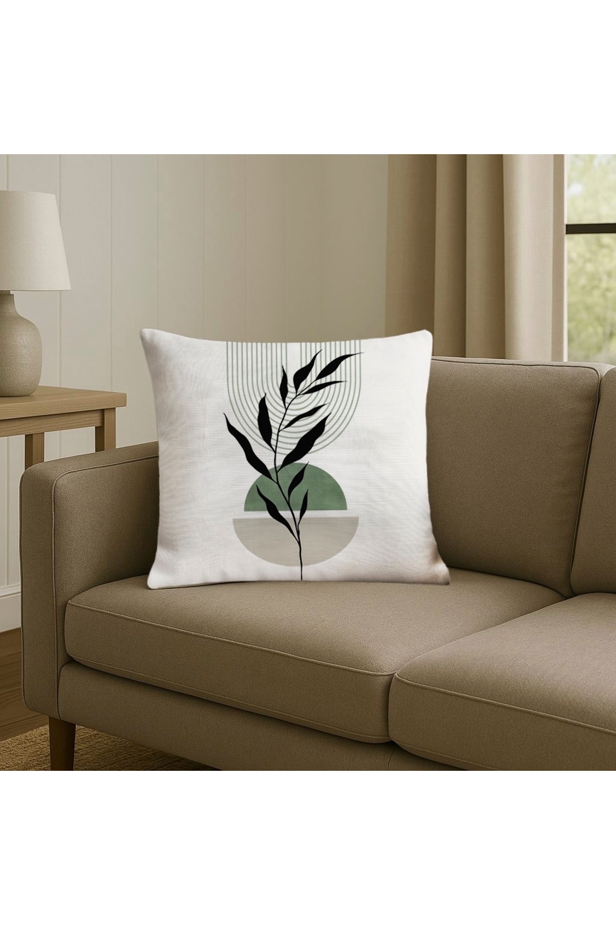 Digital Baskılı Geometrik Yaprak Desenli Dekoratif Kırlent Kılıfı 2'Li Set