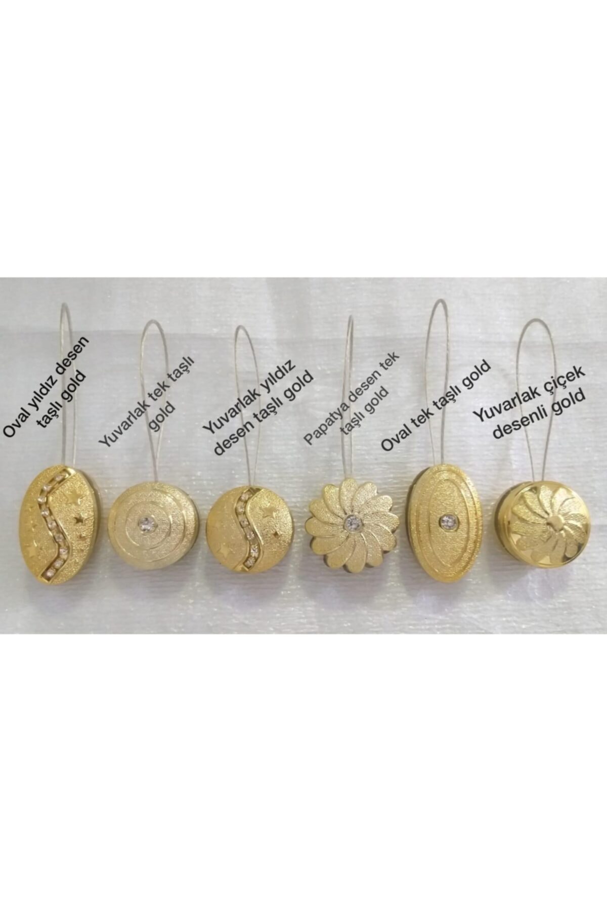 Gold Renk Oval Tek Taşlı Perde Mandalı Mıknatıslı