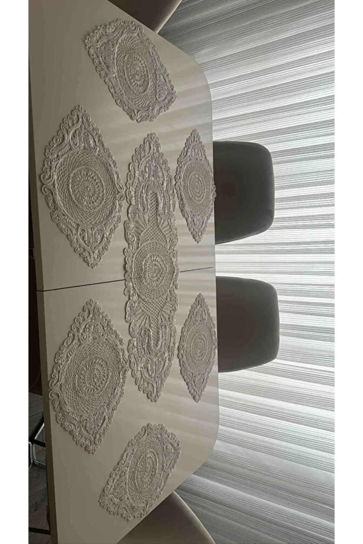 Amerikan Servis, 1 Runner 6 Supla Yemek Servis Takımı, Masa Örtüsü Seti, Servis Sunum Seti - Krem