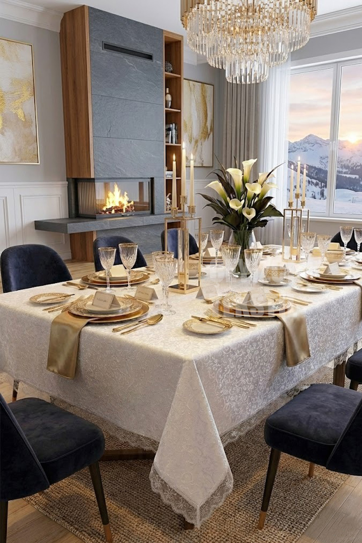 Fransız Güpürlü Masa Örtüsü Krem Tablecloth