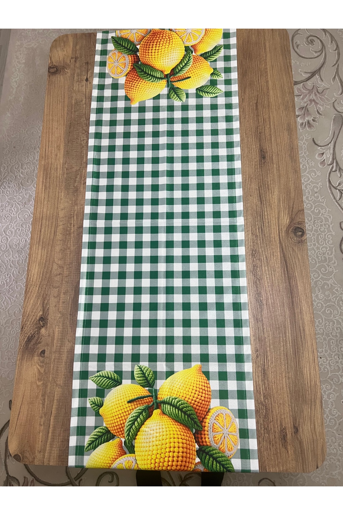 Digital Baskılı Pitikare Limon Desenli Dekoratif Masa Runner