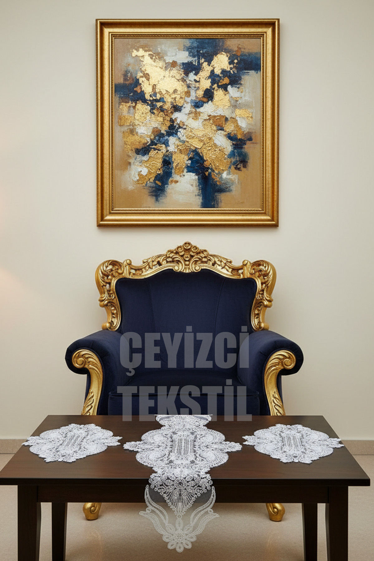 Salon Takımı, Yatak Odası 3 Parça Sehpa Örtüsü, Masa Örtüsü 3 Parça Oda Takımı