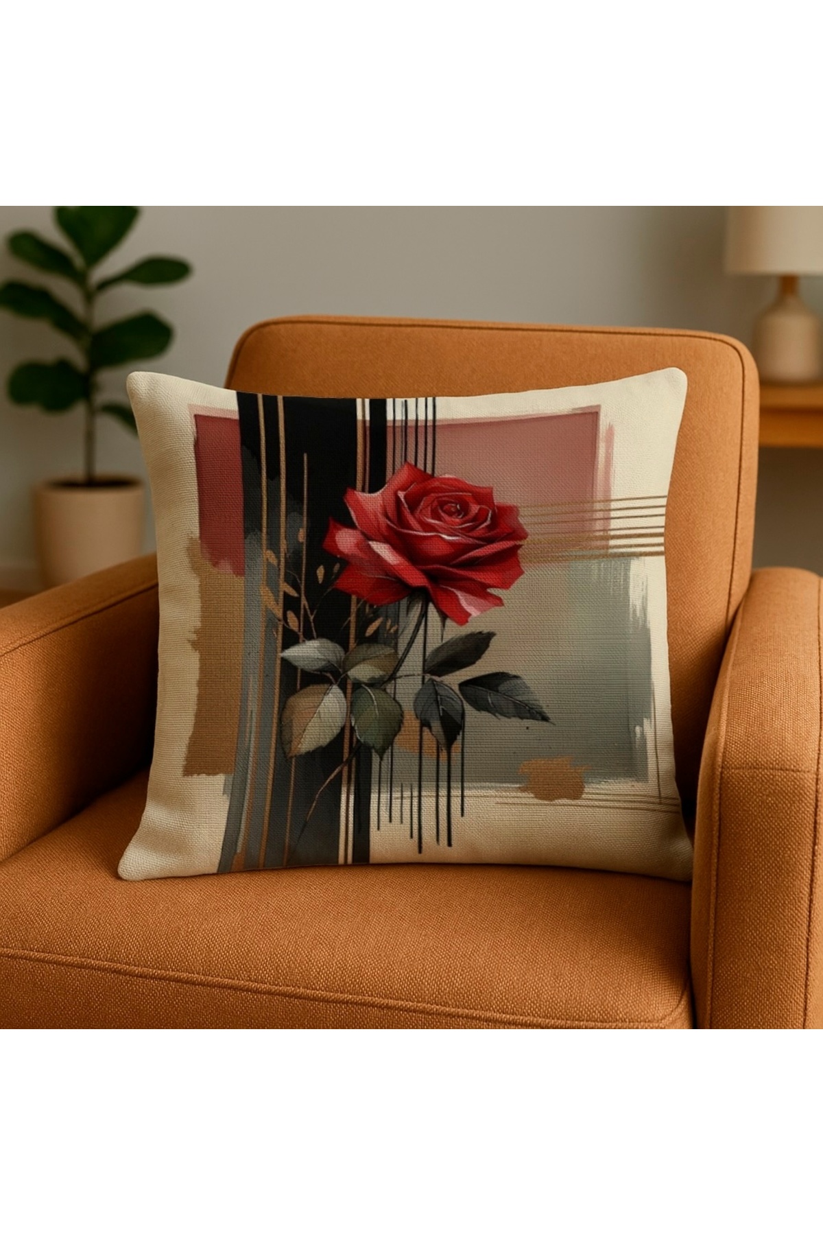 Digital Baskılı Gül Desenli Dekoratif Kırlent Kılıfı - Home