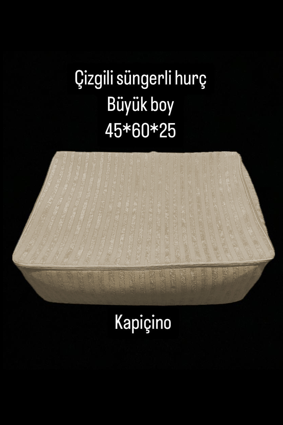 Çizgili Süngerli Hurç 3lü Kadife Süngerli Hurç - KAPUÇİNO