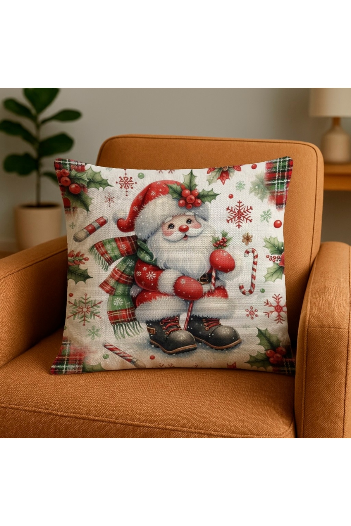 Digital Baskılı Noel Desenli Dekoratif Kırlent Kılıfı 2' li Set