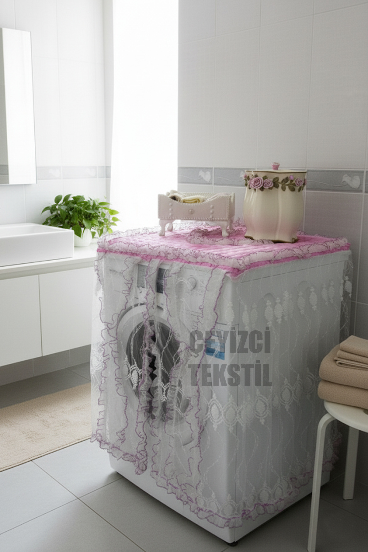 Çamaşır Makine Örtüsü - Pembe