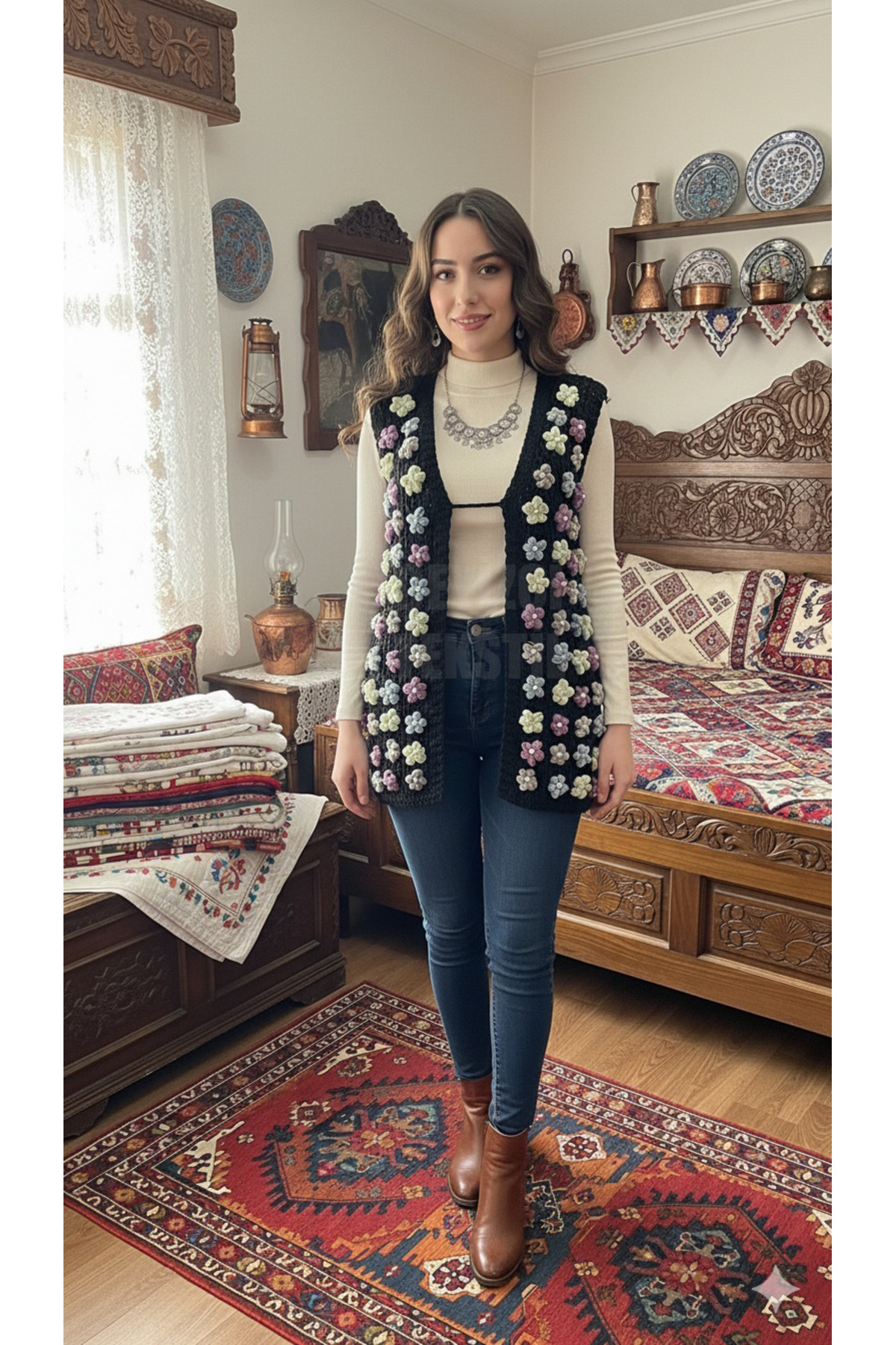 Özel Tasarım Boncuklu Yelek, Çeyizlik Yelek, El İşi Süsleme Yelek