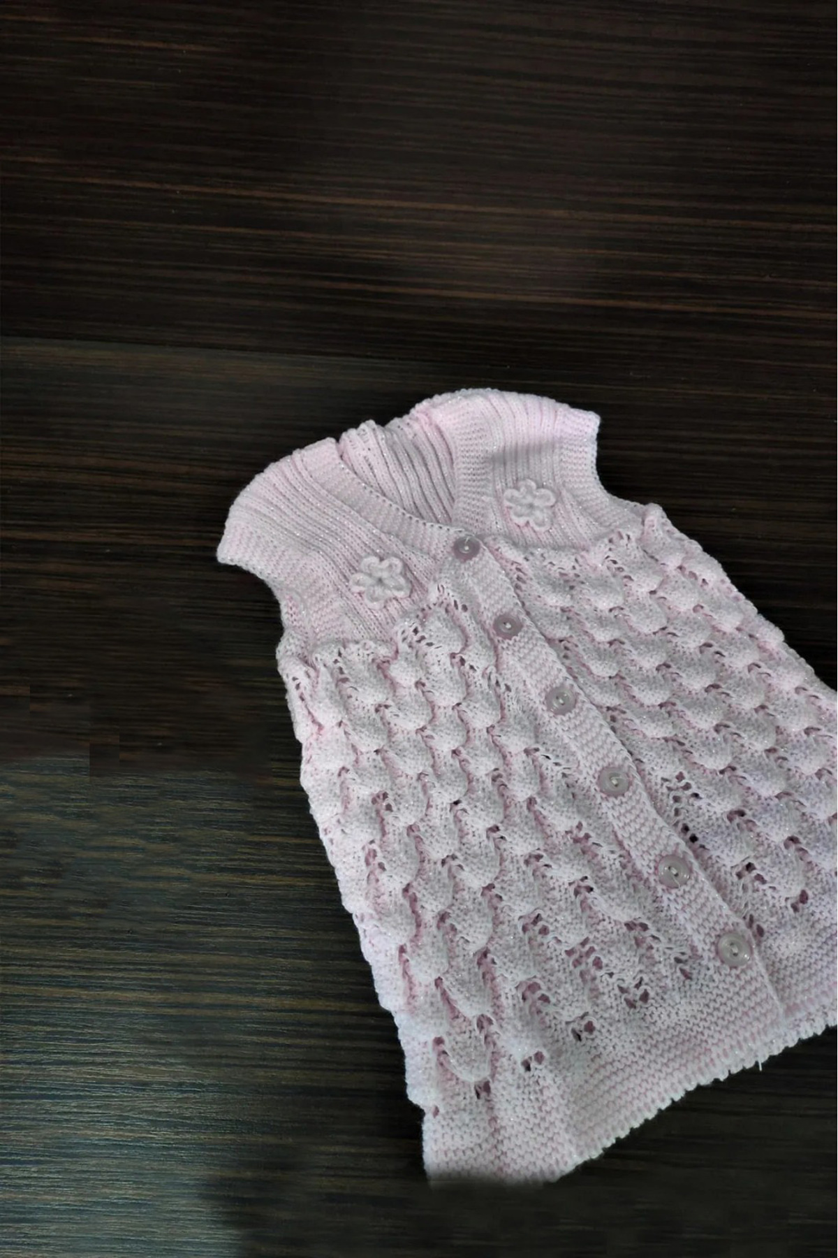 Bebek Yeleği Triko Bebek Yeleği Papatya Desenli Bebe Yeleği Pudra