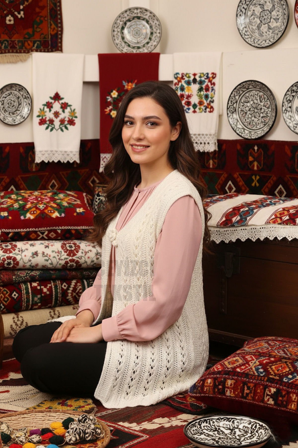 Çeyizlik Yelek, Simli Yelek, Örgülü Yelek, Hediyelik Yelek, Gelin Simli Yelek - Krem