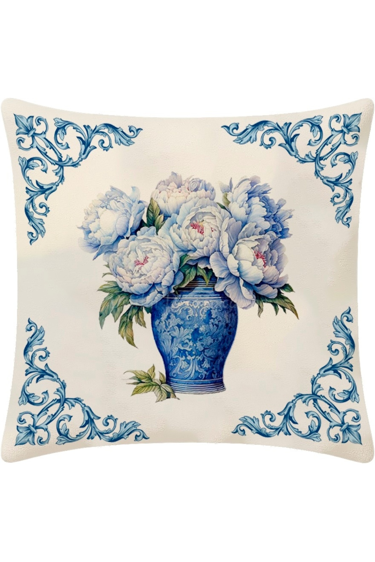Digital Baskılı Mavi Kelebek ve Çiçek Desenli Kırlent Kılıfı 2’li Set- 43x43 cm