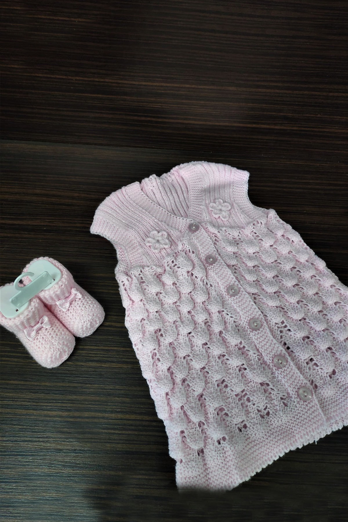 Bebek Yeleği Triko Bebek Fiyonklu Patik Hediye