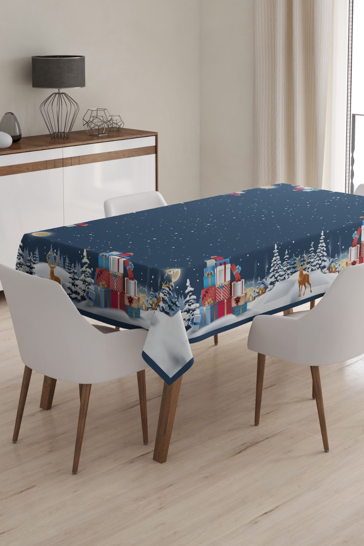 Yılbaşı Desenli Masa Örtüsü, Noel Masa Örtüsü, Dijital Christmas Noel Masa Örtüsü 120x160cm