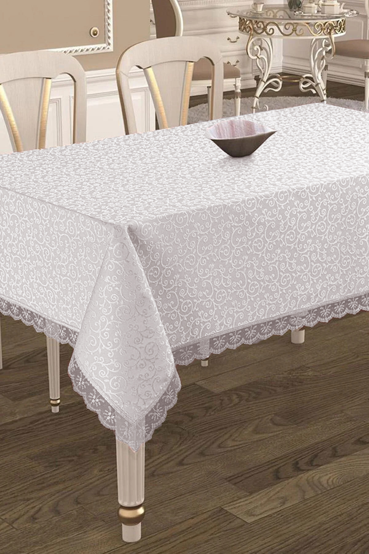 Fransız Güpürlü Masa Örtüsü Krem Tablecloth