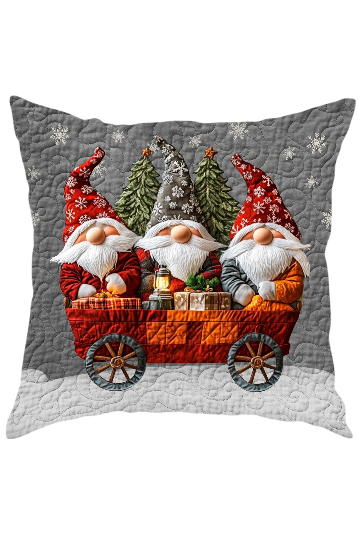 Dijital Baskılı Noel Cücesi Yılbaşı Desenli Dekoratif Kırlent Kılıfı