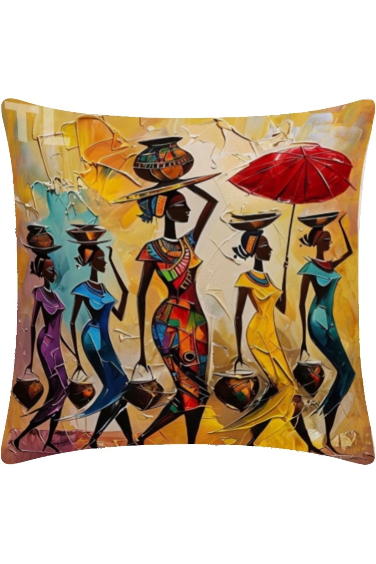 Afrika Kadınlar Desenli Dijital Baskılı Kırlent Kılıfı 43x43 cm (African Women Cushion Cover)